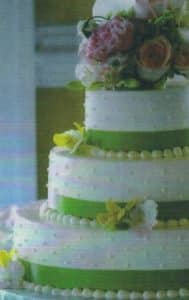 Wedding Cake with Ribbon and Swiss Dot Design