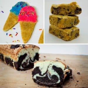 Ice Cream Cone Sugar Cookies, Blondies, Marble Cake