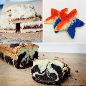 Apricot Crumb Bars, Patriotic Sugar Stars, Marble Cake