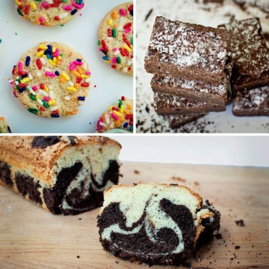 Sprinkle Cookies, Chocolate Brownies, Marble Cake