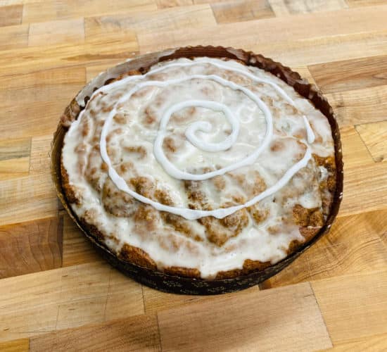 Honey Bun Coffee Cake on a wooden countertop