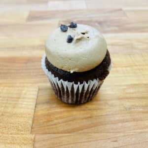 Mini Vegan Java Cupcake on wooden countertop