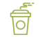 Icon of a take-out coffee cup with steam coming from the lid.