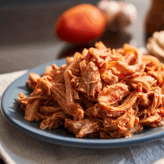 Shredded chicken tinga on a plate